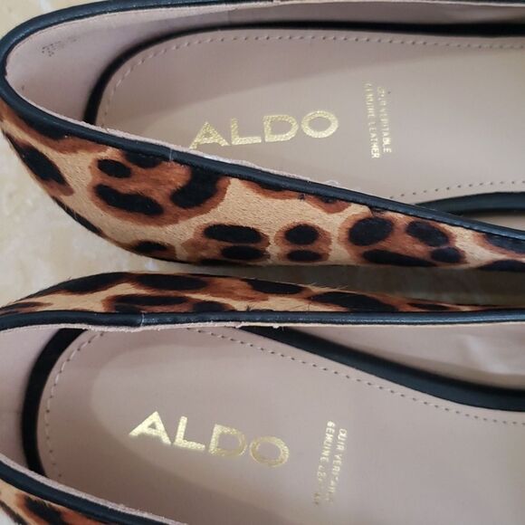 Aldo Shoe Womens 8.5 Leather Slip On Block Heel Leopard Cheetah - Picture 2 of 7